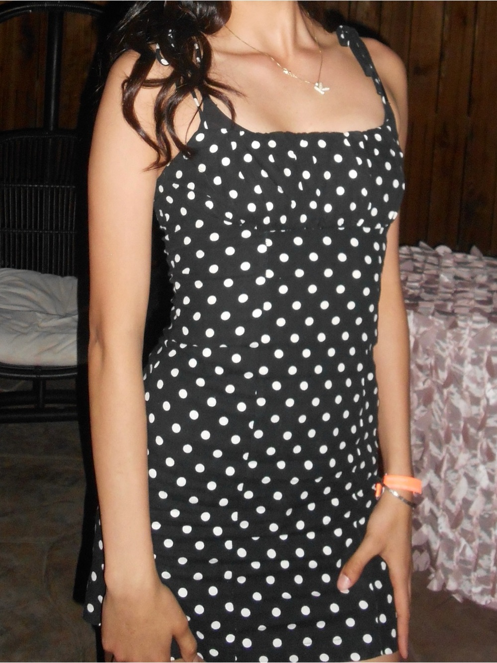 Black Polka Dot Mini Dress with Spaghetti Straps
